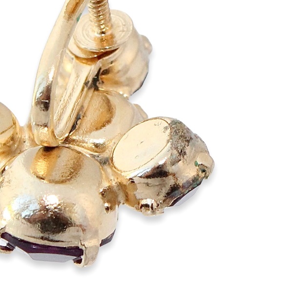 Vintage Coro Purple Rhinestone Cluster Screw Back Earrings Gold Plated Clip On - Picture 5 of 6